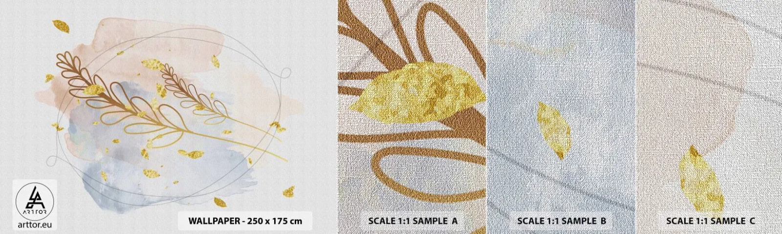 Échantillon de Papier Peint Premium Canvas - Explosion d'or - Brillant, Minimaliste, Moderne - 100x30 cm