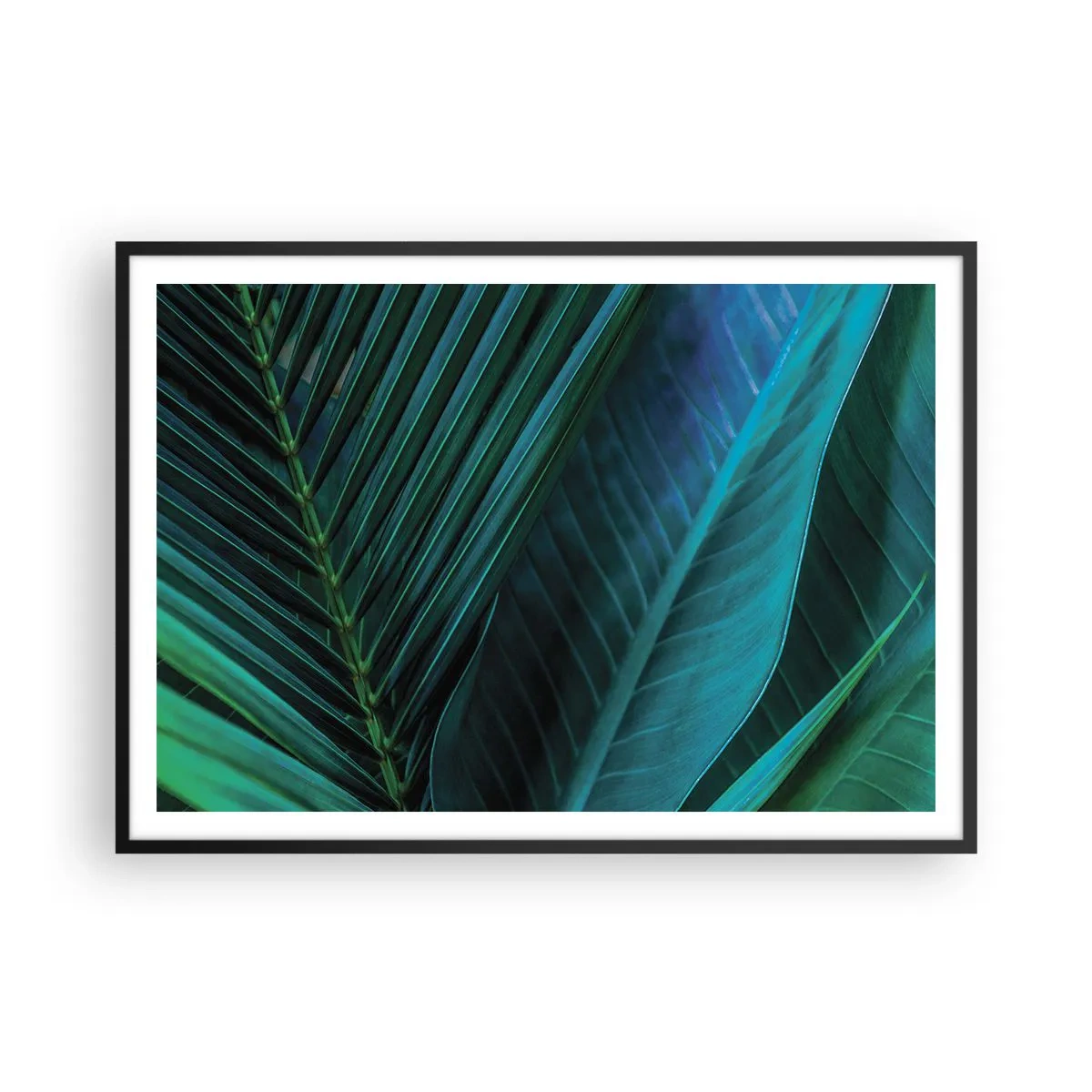 Affiche dans un cadre noir - Poster - Gros plan de feuilles vertes tropicales - 100x70cm - L'anatomie du vert - Décoration murale moderne pour le salon et la chambre ARTTOR