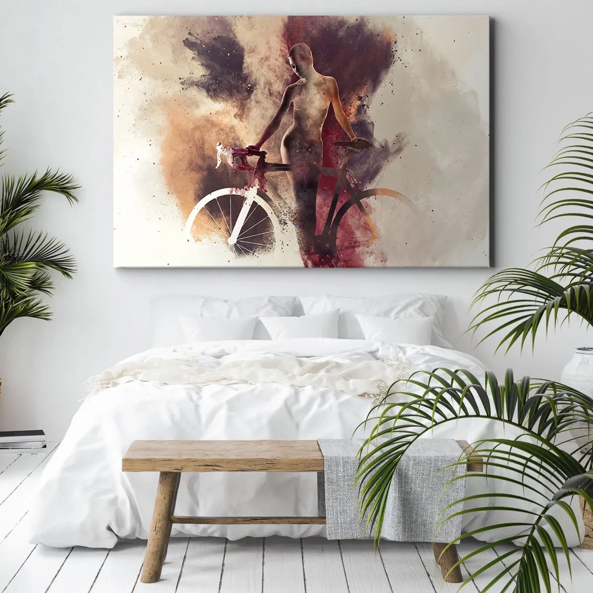 Impression sur toile - Image sur toile - Silhouette abstraite avec un vélo dans un style artistique - 100x70cm - Une âme de vélo aux formes marbrées - Décoration murale moderne pour le salon et la chambre ARTTOR