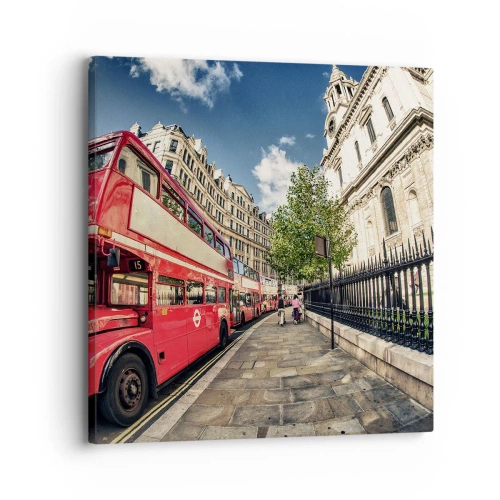 Impression sur toile - Image sur toile - Rue de Londres en gris et rouge - 30x30 cm
