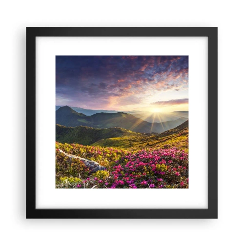 Affiche dans un cadre noir - Poster - Fraîcheur matinale en montagne - 30x30 cm