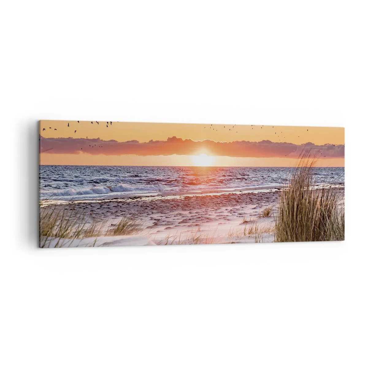 Impression sur toile - Image sur toile - Coucher de soleil sur la mer avec vue sur les dunes - 140x50cm - Paysage horizontal - Décoration murale moderne pour le salon et la chambre ARTTOR