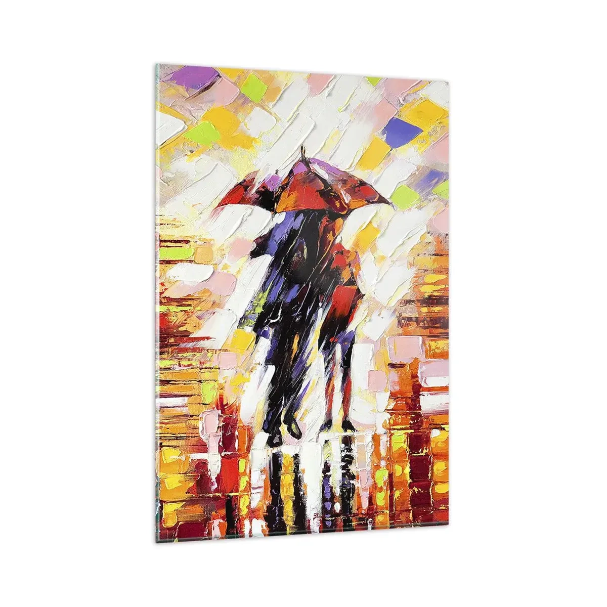 Impression sur verre - Image sur verre - Une scène abstraite d'une promenade sous un parapluie par une nuit pluvieuse. - 80x120cm - Ensemble à travers la nuit et la pluie - Décoration murale moderne pour le salon et la chambre ARTTOR