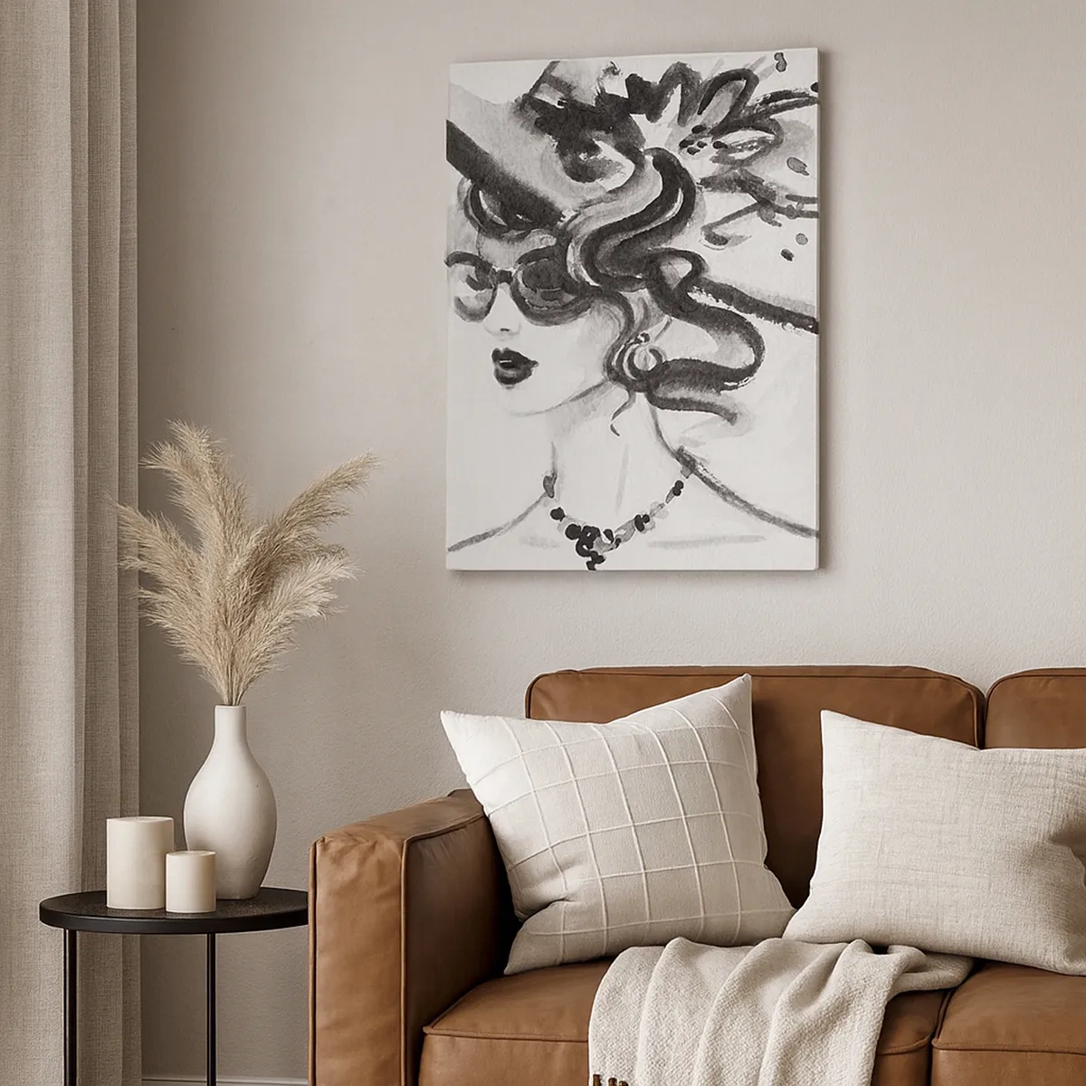 Impression sur toile - Image sur toile - Femme élégante avec un chapeau de style noir et blanc - 50x70cm - Une dame de caractère - Décoration murale moderne pour le salon et la chambre ARTTOR