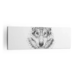Impression sur toile - Image sur toile - Croquis d'une tête de loup dans un style monochrome sur fond blanc - 160x50cm - Un leader né - Décoration murale moderne pour le salon et la chambre ARTTOR