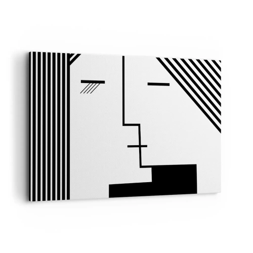 Impression sur toile - Image sur toile - Abstraction géométrique d'un baiser en noir et blanc - 120x80cm - Juste un baiser - Décoration murale moderne pour le salon et la chambre ARTTOR