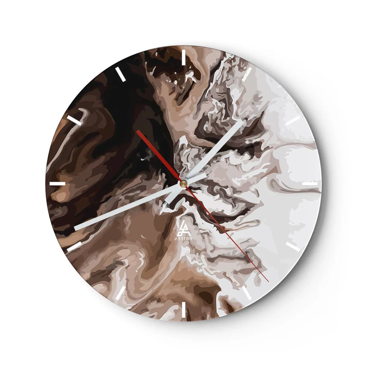 Horloge murale - Pendule murale - Un motif abstrait dynamique dans des tons de marron et de blanc. - 30x30cm - Contraste de couleur - Décoration murale moderne pour le salon, la cuisine et la chambre ARTTOR