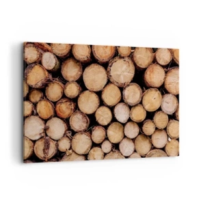 Impression sur toile - Image sur toile - Des tas de troncs d'arbres abattus disposés en harmonie - 120x80cm - Nouveau commencement - Décoration murale moderne pour le salon et la chambre ARTTOR