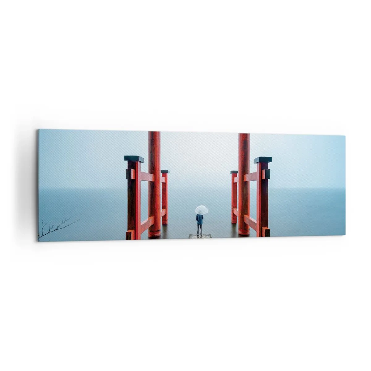 Impression sur toile - Image sur toile - Un portail torii surplombant un lac tranquille au Japon - 160x50cm - Rêverie japonnaise - Décoration murale moderne pour le salon et la chambre ARTTOR