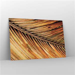 Impression sur verre - Image sur verre - Gros plan de feuilles de palmier sèches et dorées - 120x80cm - Or de noix de coco - Décoration murale moderne pour le salon et la chambre ARTTOR