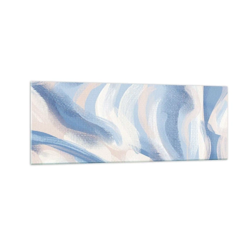 Impression sur verre - Image sur verre - Coups de pinceau abstraits dans des tons de bleu et de beige - 140x50cm - Vagues bleues - Décoration murale moderne pour le salon et la chambre ARTTOR
