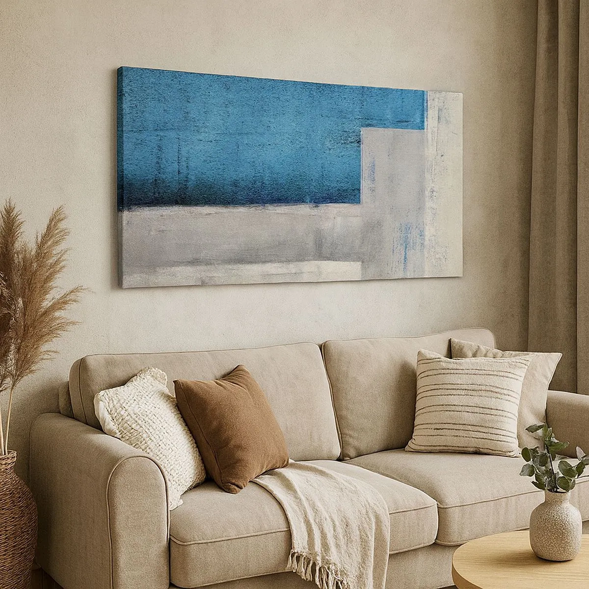 Impression sur toile - Image sur toile - Une composition poétique de gris et de bleu - 100x40 cm