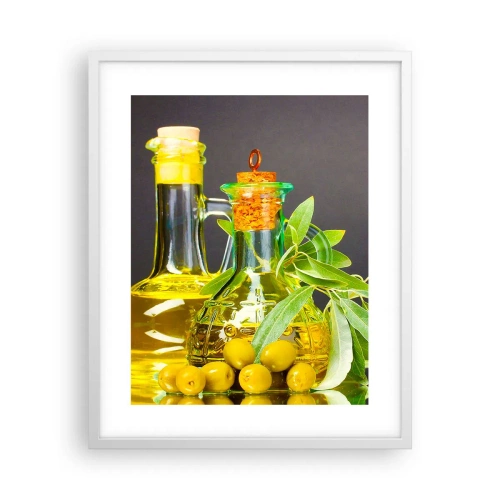 Affiche dans un cadre blanc - Poster - Nature morte aux olives et à l'huile d'olive - 40x50 cm