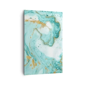 Impression sur toile - Image sur toile - Marbre turquoise avec des accents dorés dans une composition abstraite - 80x120cm - Sous la grande vague de l'ère Edo - Décoration murale moderne pour le salon et la chambre ARTTOR
