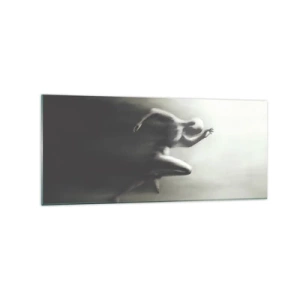 Impression sur verre - Image sur verre - Une silhouette noire et blanche d'une silhouette en train de courir dans un style dynamique et surréaliste. - 120x50cm - Inarrêtable - Décoration murale moderne pour le salon et la chambre ARTTOR