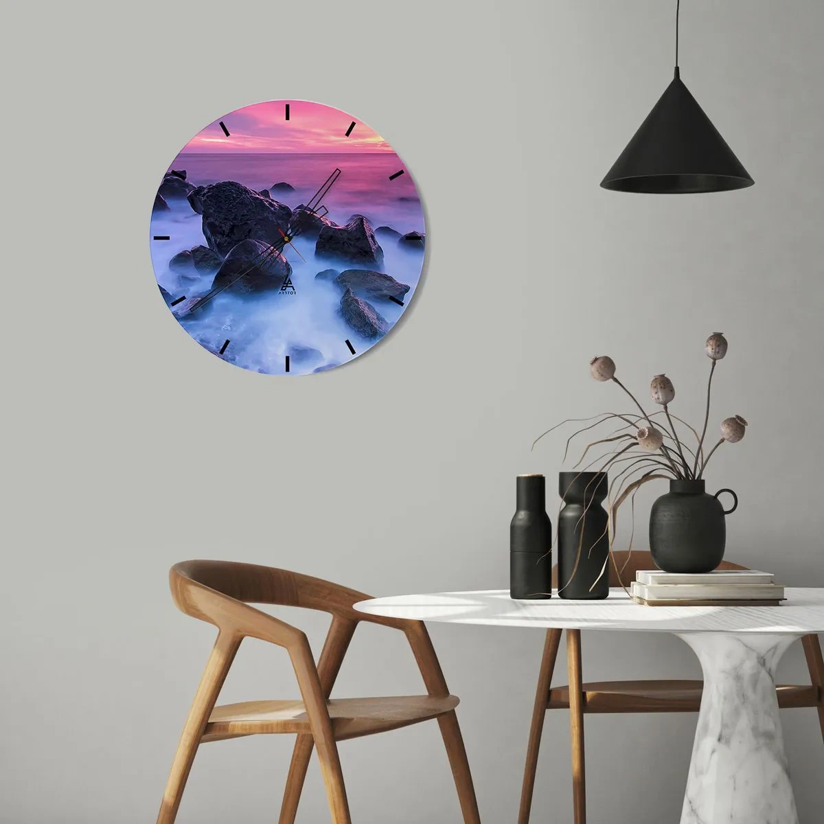 Horloge murale - Pendule murale - Naissance dans la lumière et le brouillard - 40x40 cm