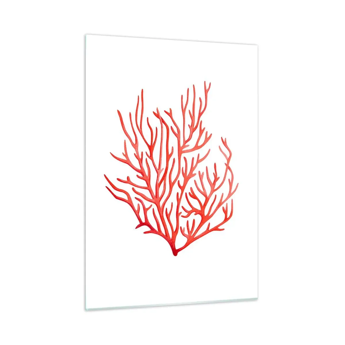 Impression sur verre - Image sur verre - Corail rouge avec une structure en filigrane sur fond blanc - 50x70cm - Filigrane de corail - Décoration murale moderne pour le salon et la chambre ARTTOR