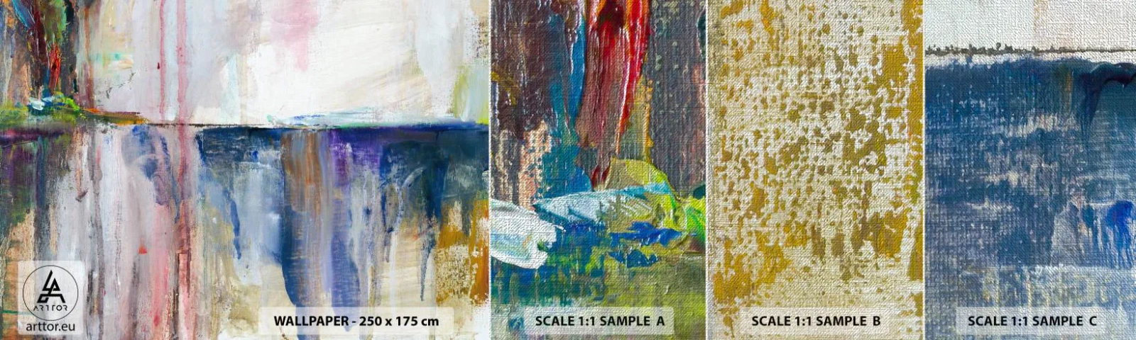 Échantillon de Papier Peint Premium Canvas - Impressions et associations colorées - Abstraction, Morceau, Peinture - 100x30 cm