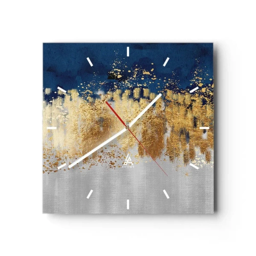 Horloge murale - Pendule murale - Une composition abstraite dans des tons d'or et de bleu marine. - 30x30cm - Une composition moderne et pétillante - Décoration murale moderne pour le salon et la chambre ARTTOR