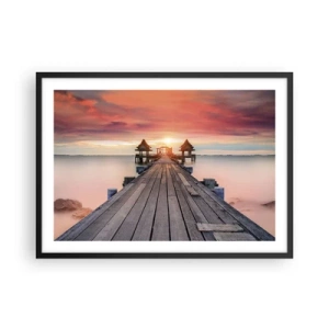 Affiche dans un cadre noir - Poster - Jetée en bois menant aux belvédères au coucher du soleil - 70x50cm - L'Ouest à l'Est - Décoration murale moderne pour le salon et la chambre ARTTOR