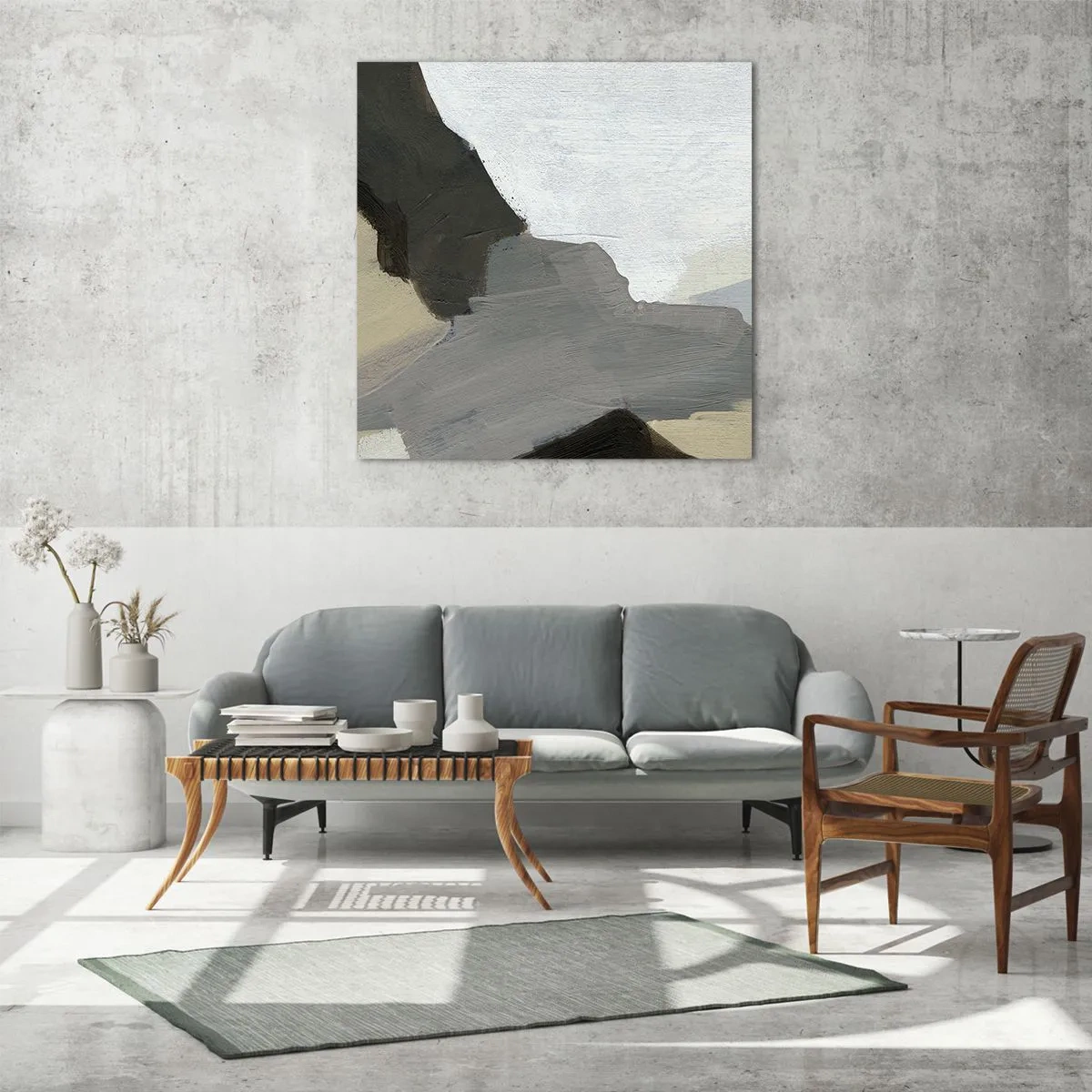 Impression sur verre - Image sur verre - Abstraction : le carrefour du gris - 70x70 cm