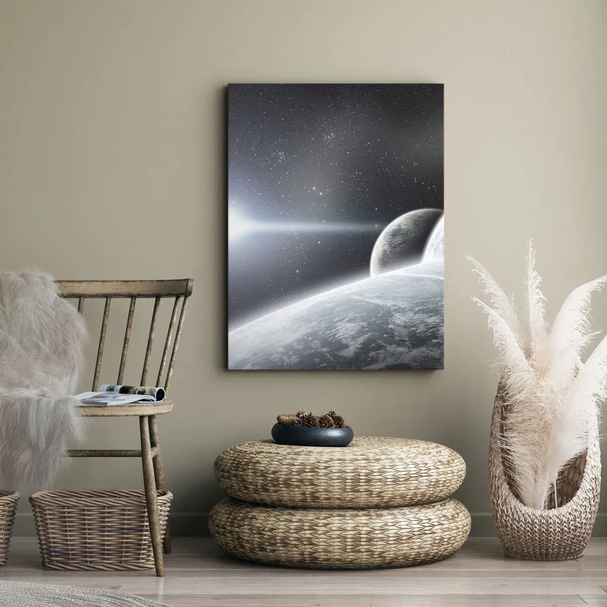 Impression sur toile - Image sur toile - Planètes dans l'espace sur fond d'étoiles et de galaxies - 80x120cm - Musique cosmique des sphères - Décoration murale moderne pour le salon et la chambre ARTTOR