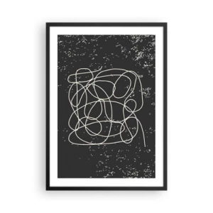 Affiche dans un cadre noir - Poster - Lignes chaotiques sur fond noir avec des points blancs - 50x70cm - Errance des pensées - Décoration murale moderne pour le salon et la chambre ARTTOR