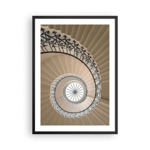Affiche dans un cadre noir - Poster - Photographie d'un escalier en colimaçon avec une balustrade décorative - 50x70cm - À l'intérieur de la coquille - Décoration murale moderne pour le salon et la chambre ARTTOR