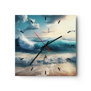 Horloge murale - Pendule murale - Vagues de la mer sur la plage sous un ciel bleu avec des mouettes - 30x30cm - Ça bourdonne seulement pour toi - Décoration murale moderne pour le salon et la chambre ARTTOR