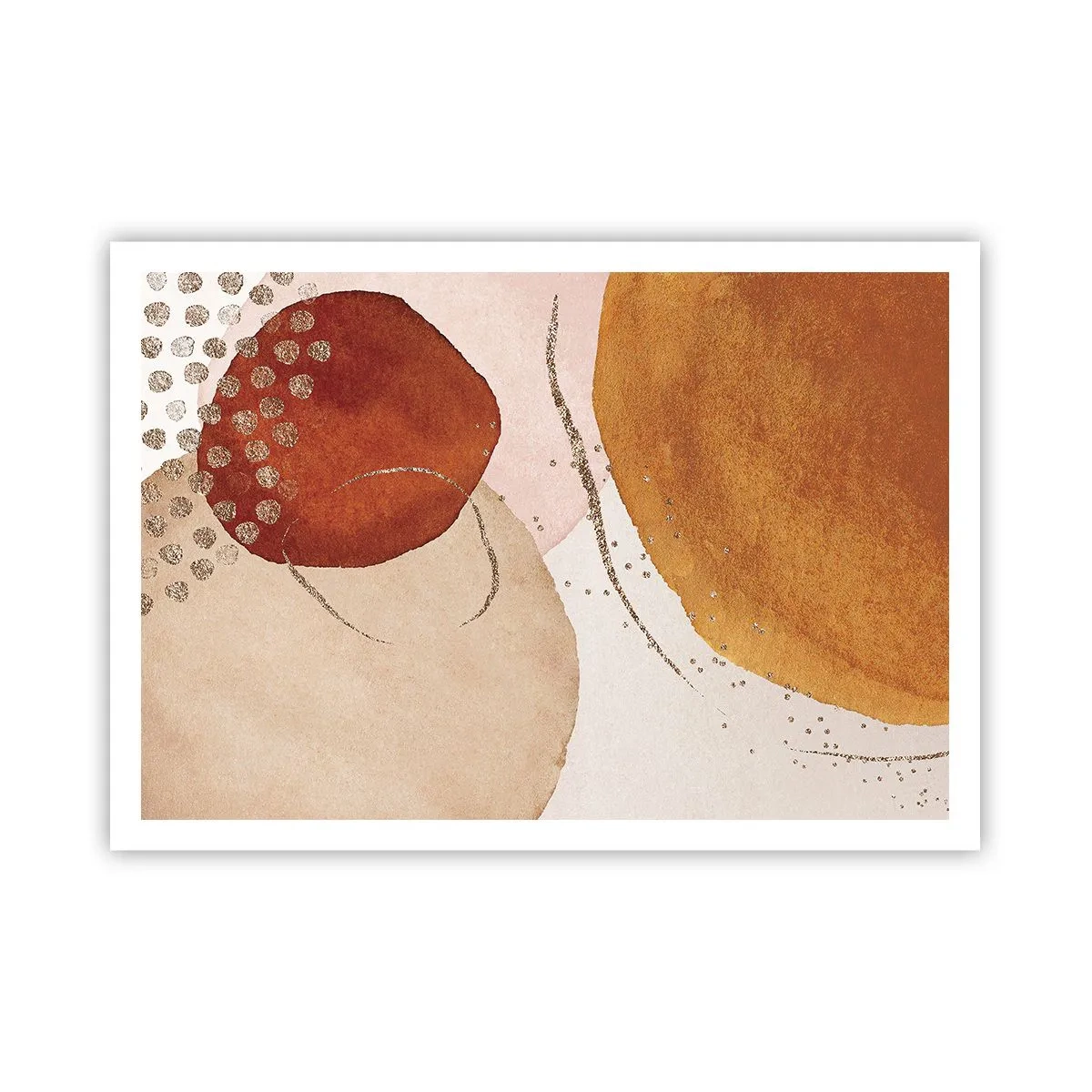 Affiche - Poster - Formes abstraites dans des tons chauds de marron et d'or - 100x70cm - Rondeur et mouvement - Décoration murale moderne pour le salon et la chambre ARTTOR