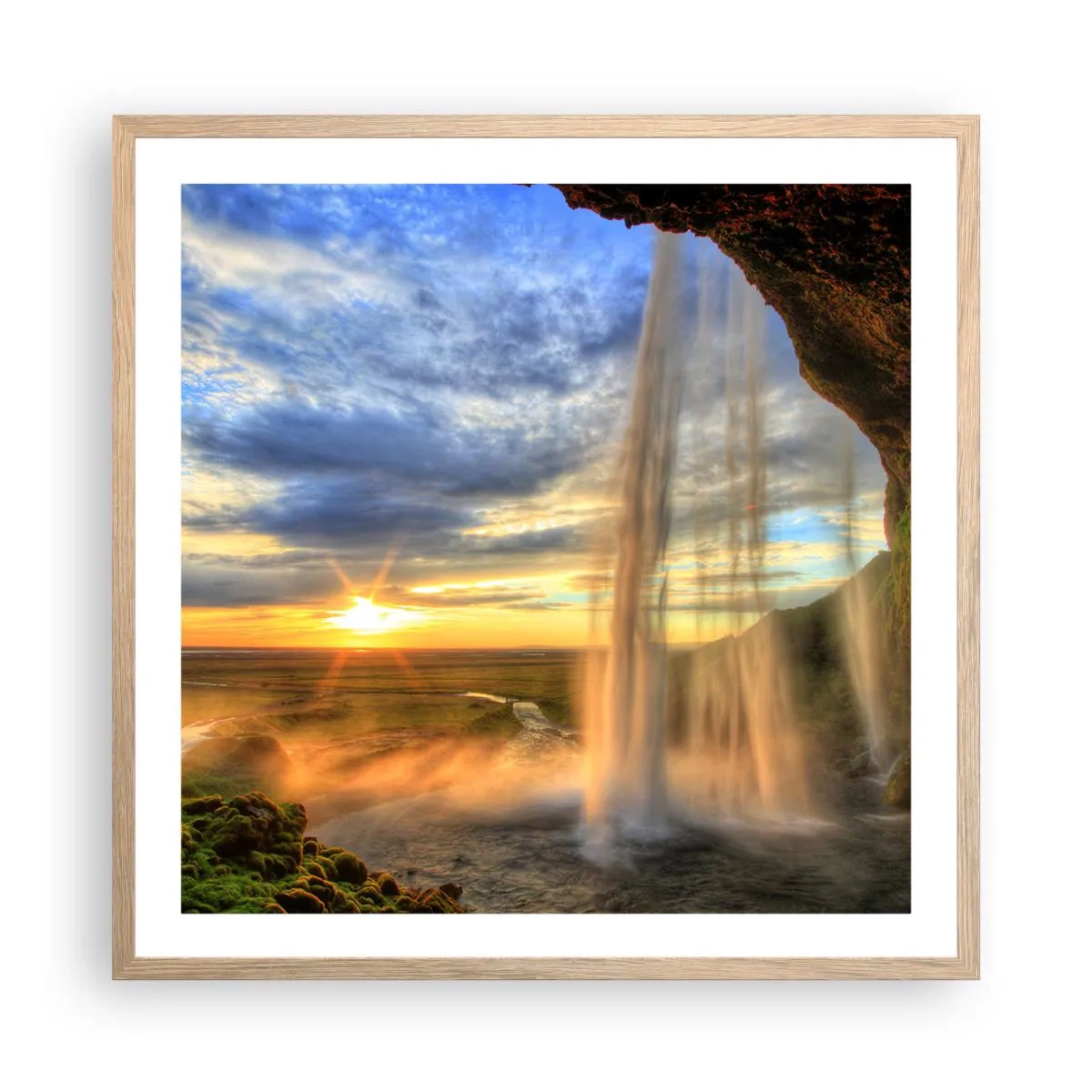 Affiche dans un chêne clair - Poster - Le monde derrière un voile de gouttes - 60x60 cm