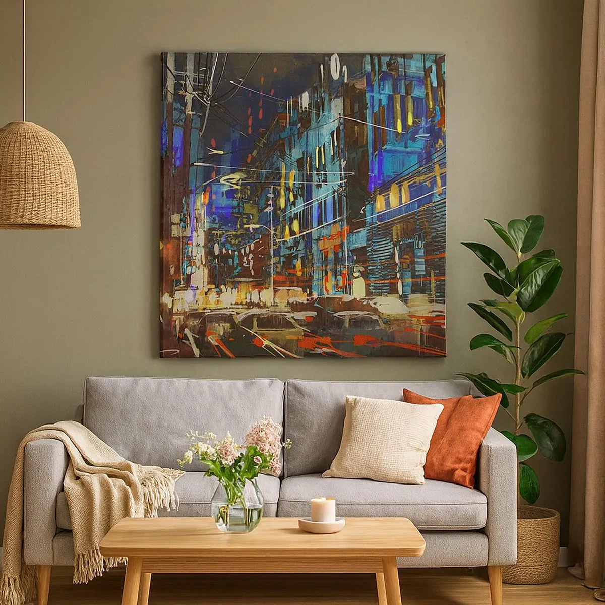 Impression sur toile - Image sur toile - L'agitation de la rue en soirée - 30x30 cm