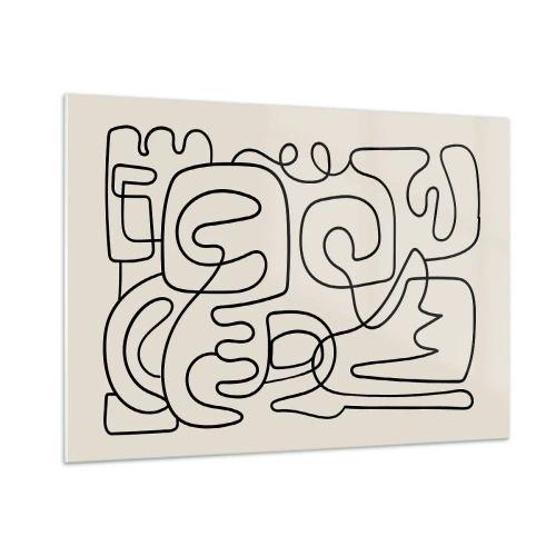 Impression sur verre - Image sur verre - Des lignes abstraites noires forment un motif complexe sur fond beige - 100x70cm - Suivez les indices - Décoration murale moderne pour le salon et la chambre ARTTOR