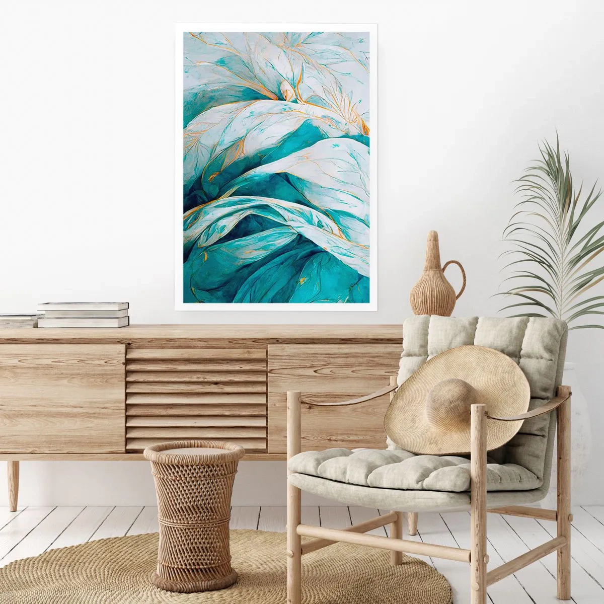 Affiche - Poster - Abstraction bleue avec un motif doré - 61x91 cm