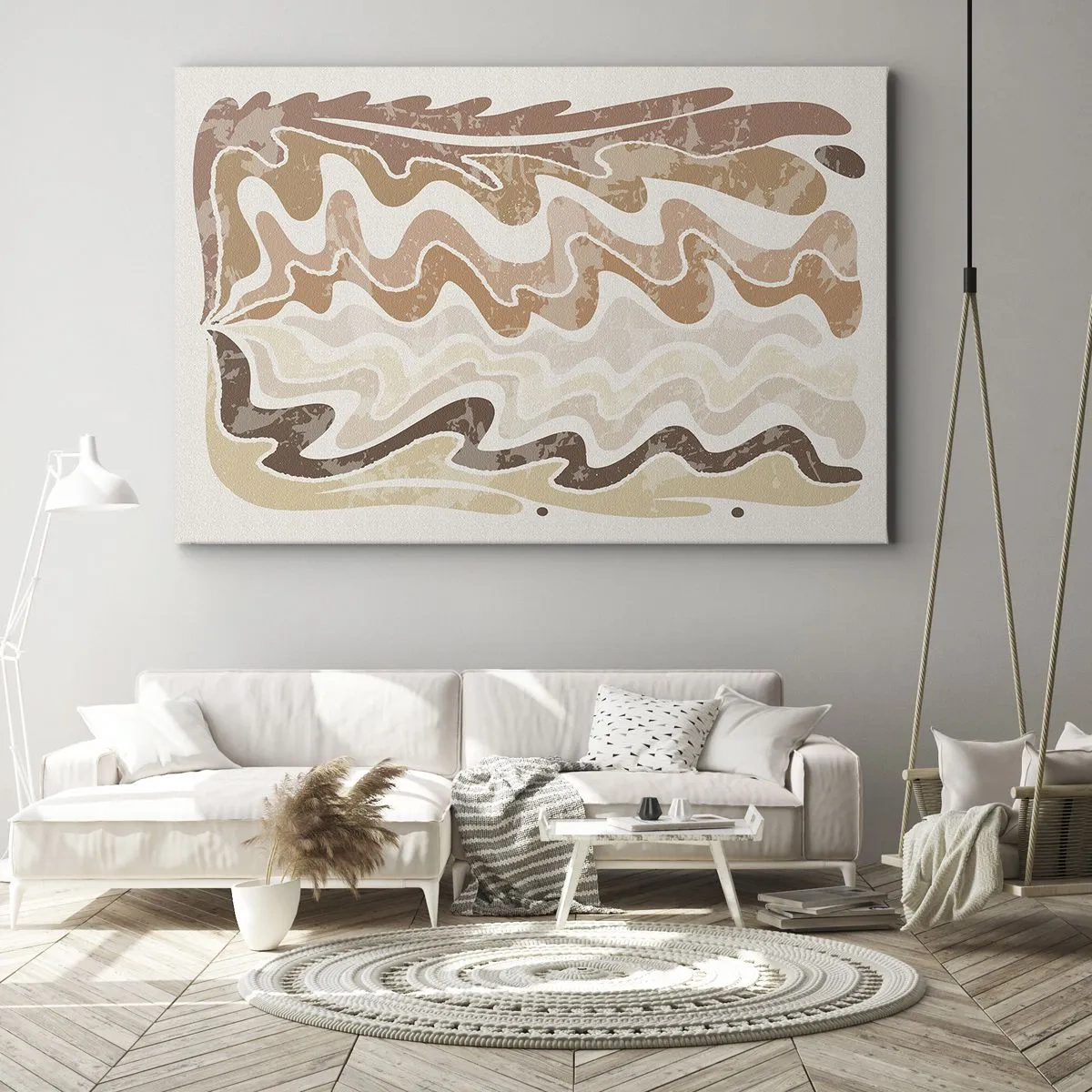 Impression sur toile - Image sur toile - Lignes abstraites ondulées dans des tons beiges - 100x70cm - Bonne énergie – bonnes émotions - Décoration murale moderne pour le salon et la chambre ARTTOR