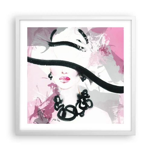 Affiche dans un cadre blanc - Poster - Portrait d'une dame en noir et rose - 50x50 cm