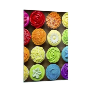 Impression sur verre - Image sur verre - Cupcakes colorés avec des décorations pastel - 80x120cm - Tous différents - tous délicieux - Décoration murale moderne pour le salon et la chambre ARTTOR
