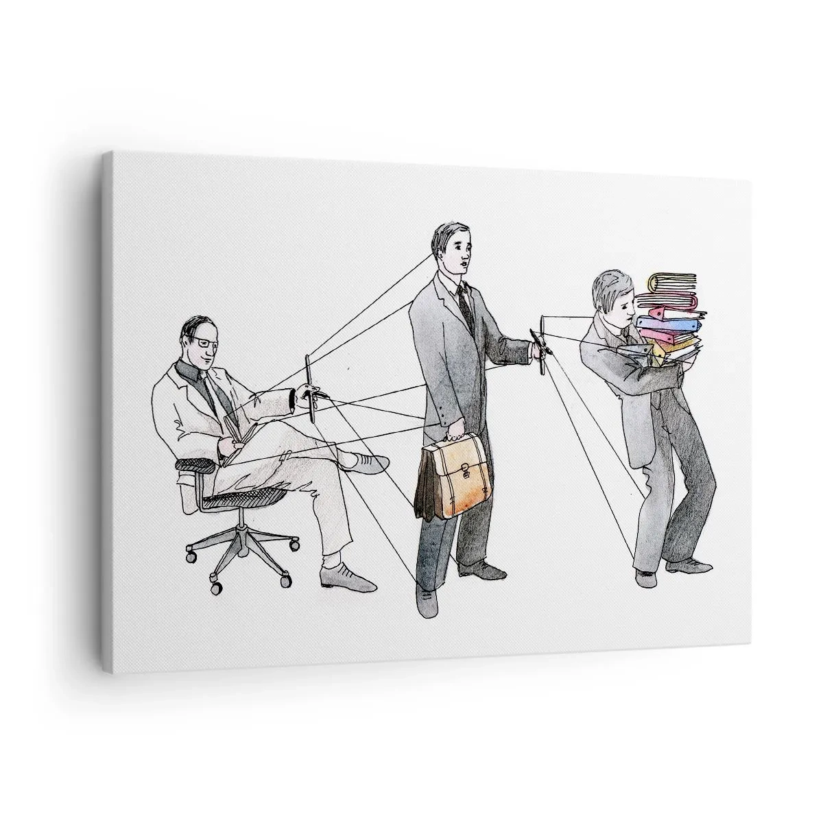 Impression sur toile - Image sur toile - Une illustration montrant des personnes contrôlées comme des marionnettes. - 70x50cm - Chacun a son maître - Décoration murale moderne pour le salon et la chambre ARTTOR