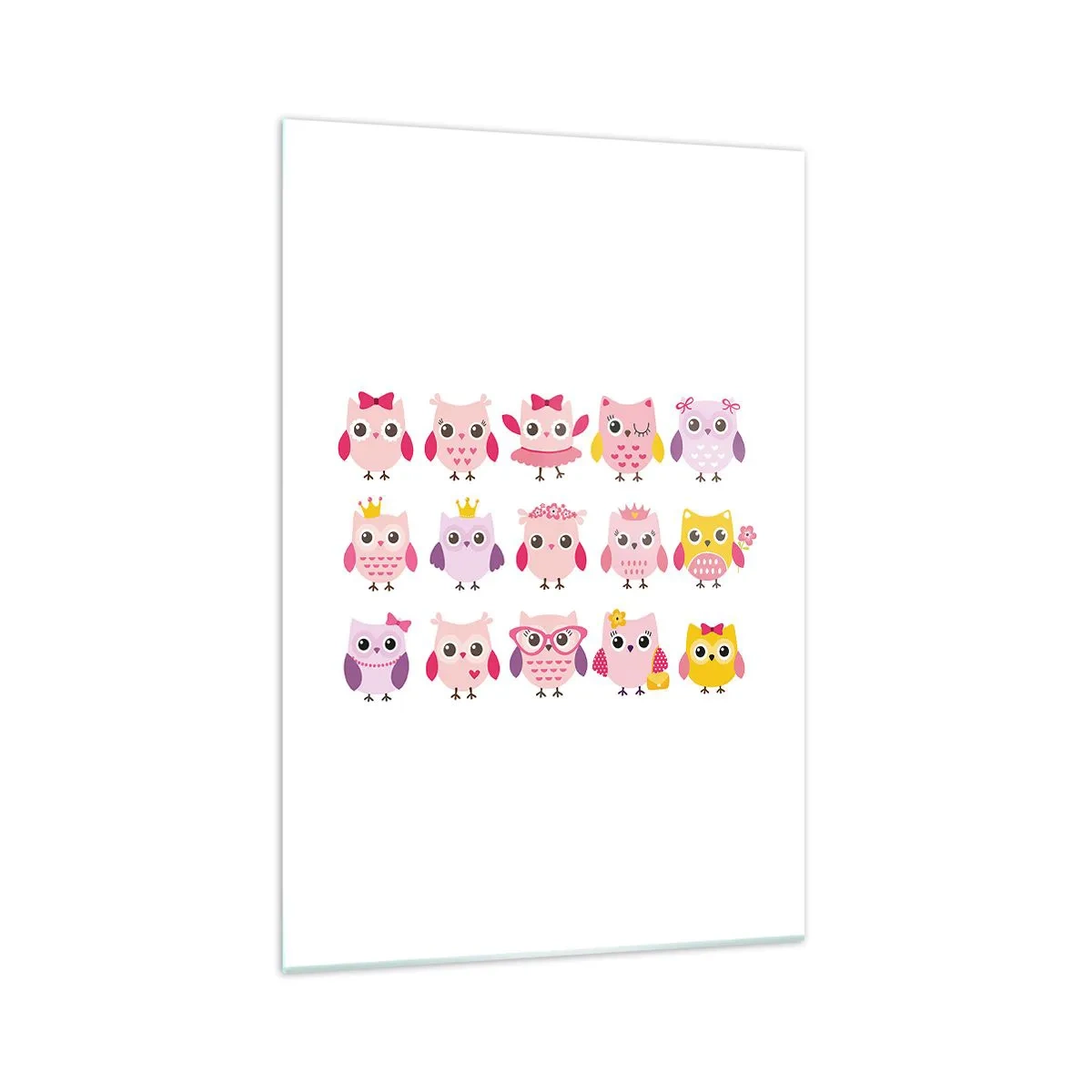 Impression sur verre - Image sur verre - Hiboux mignons aux couleurs pastel - 70x100cm - L'un est plus doux que l'autre - Décoration murale moderne pour le salon et la chambre ARTTOR