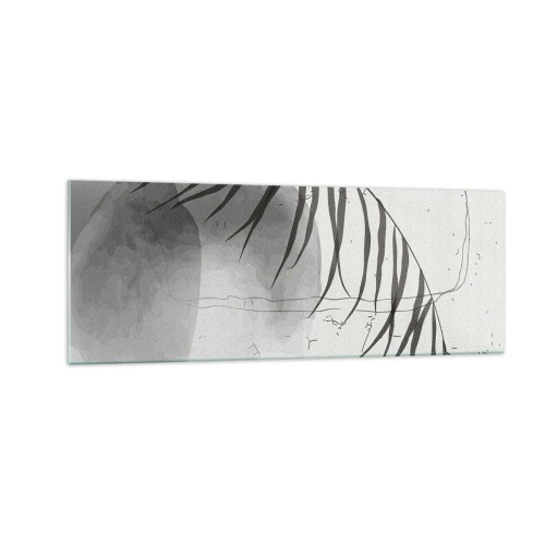 Impression sur verre - Image sur verre - Un délicat motif de feuille de palmier sur un fond clair dans un style scandinave. - 140x50cm - L'exotisme subtil de la nature - Décoration murale moderne pour le salon et la chambre ARTTOR
