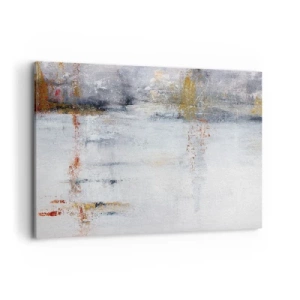 Impression sur toile - Image sur toile - Un paysage abstrait aux accents flous de gris et d'or. - 120x80cm - Derrière l'air un rideau - Décoration murale moderne pour le salon et la chambre ARTTOR