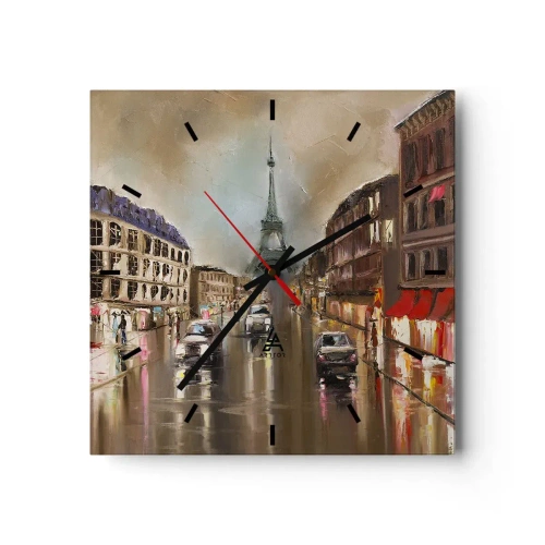Horloge murale - Pendule murale - Paysage urbain nocturne de Paris avec vue sur la Tour Eiffel - 30x30cm - Elle seule compte - Décoration murale moderne pour le salon et la chambre ARTTOR