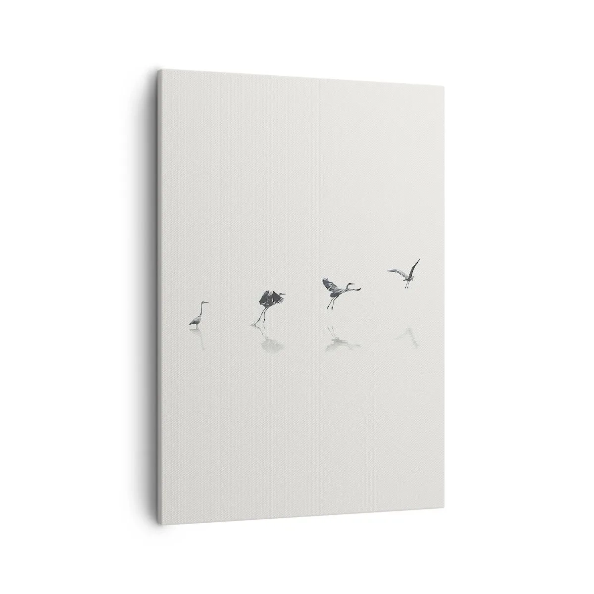 Impression sur toile - Image sur toile - Quatre silhouettes d'oiseaux se reflètent dans l'eau calme - 50x70cm - Quatre étapes simples - Décoration murale moderne pour le salon et la chambre ARTTOR