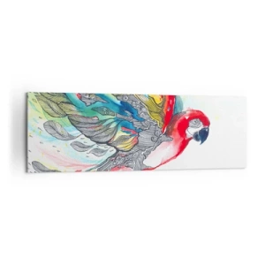 Impression sur toile - Image sur toile - Un perroquet coloré en vol avec des motifs abstraits sur ses ailes. - 160x50cm - Vivez haut en couleurs - Décoration murale moderne pour le salon et la chambre ARTTOR