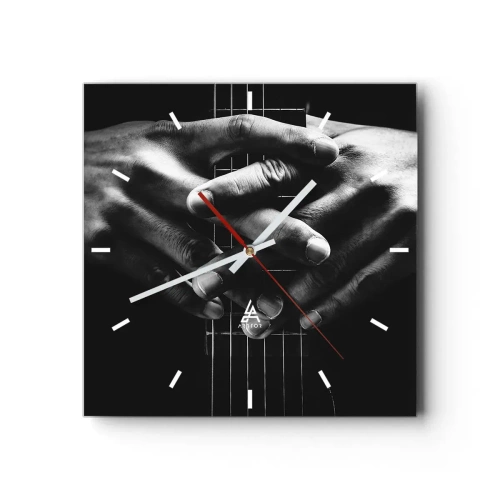 Horloge murale - Pendule murale - Mains jointes sur une guitare dans un ton monochrome - 30x30cm - Prière d'artiste - Décoration murale moderne pour le salon et la chambre ARTTOR