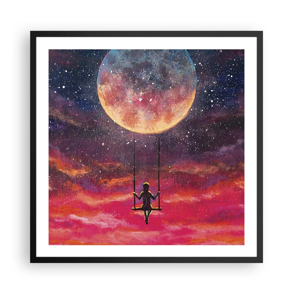 Affiche dans un cadre noir - Poster - Se balancer dans les nuages - 60x60 cm