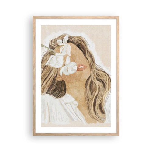 Affiche dans un chêne clair - Poster - Ravie parmi les fleurs - 50x70 cm