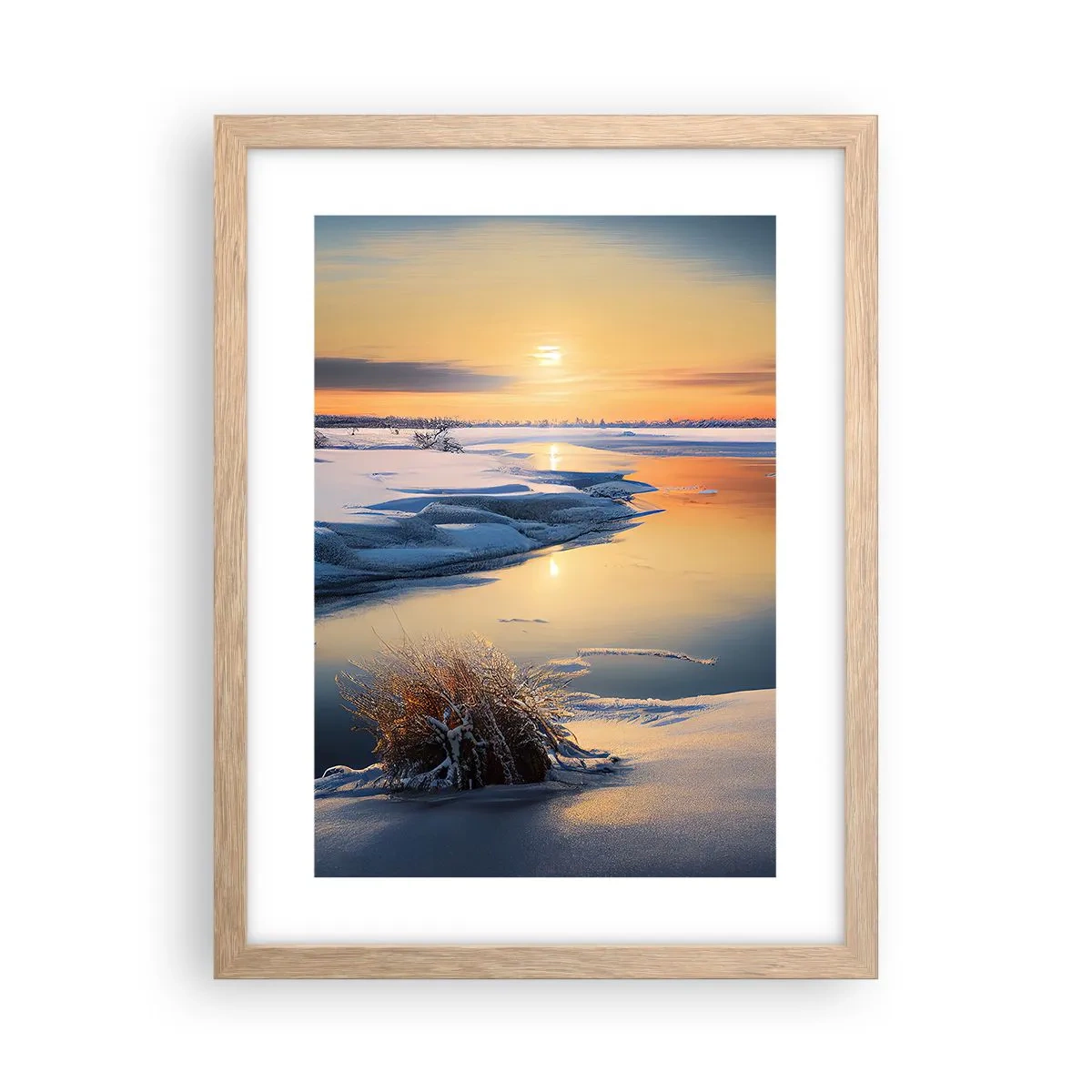Affiche dans un chêne clair - Poster - Coucher de soleil d'hiver - 30x40 cm
