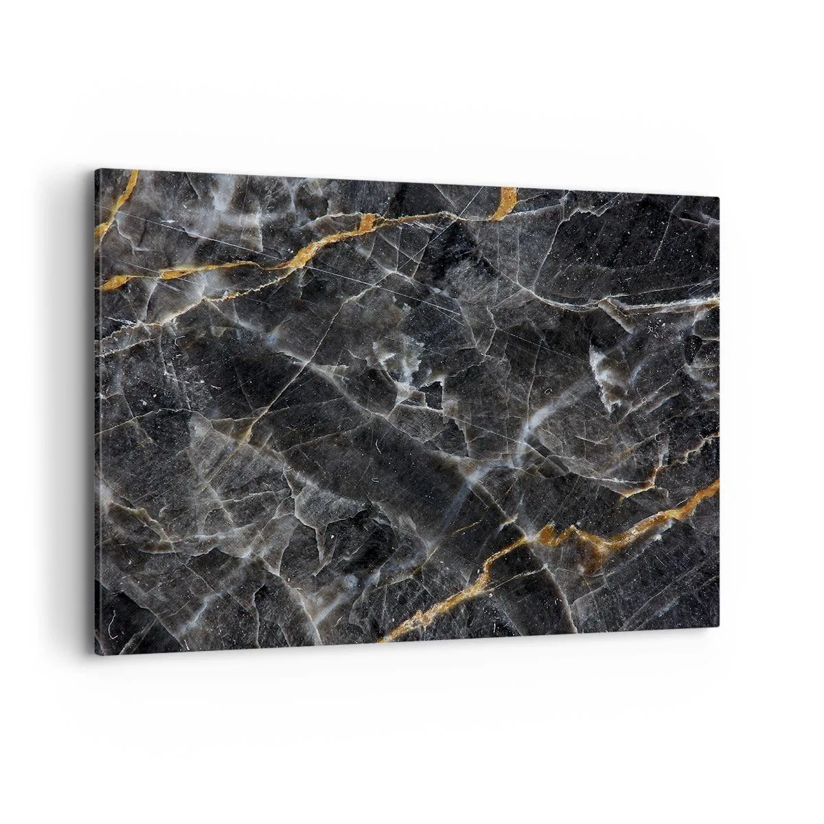 Impression sur toile - Image sur toile - Détails noirs et dorés de la surface en marbre - 100x70cm - La vie intérieure de la pierre - Décoration murale moderne pour le salon et la chambre ARTTOR