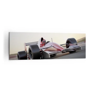 Impression sur toile - Image sur toile - Une voiture de Formule 1 rouge sur une piste de course en conduisant - 160x50cm - Toujours gagnant - Décoration murale moderne pour le salon et la chambre ARTTOR